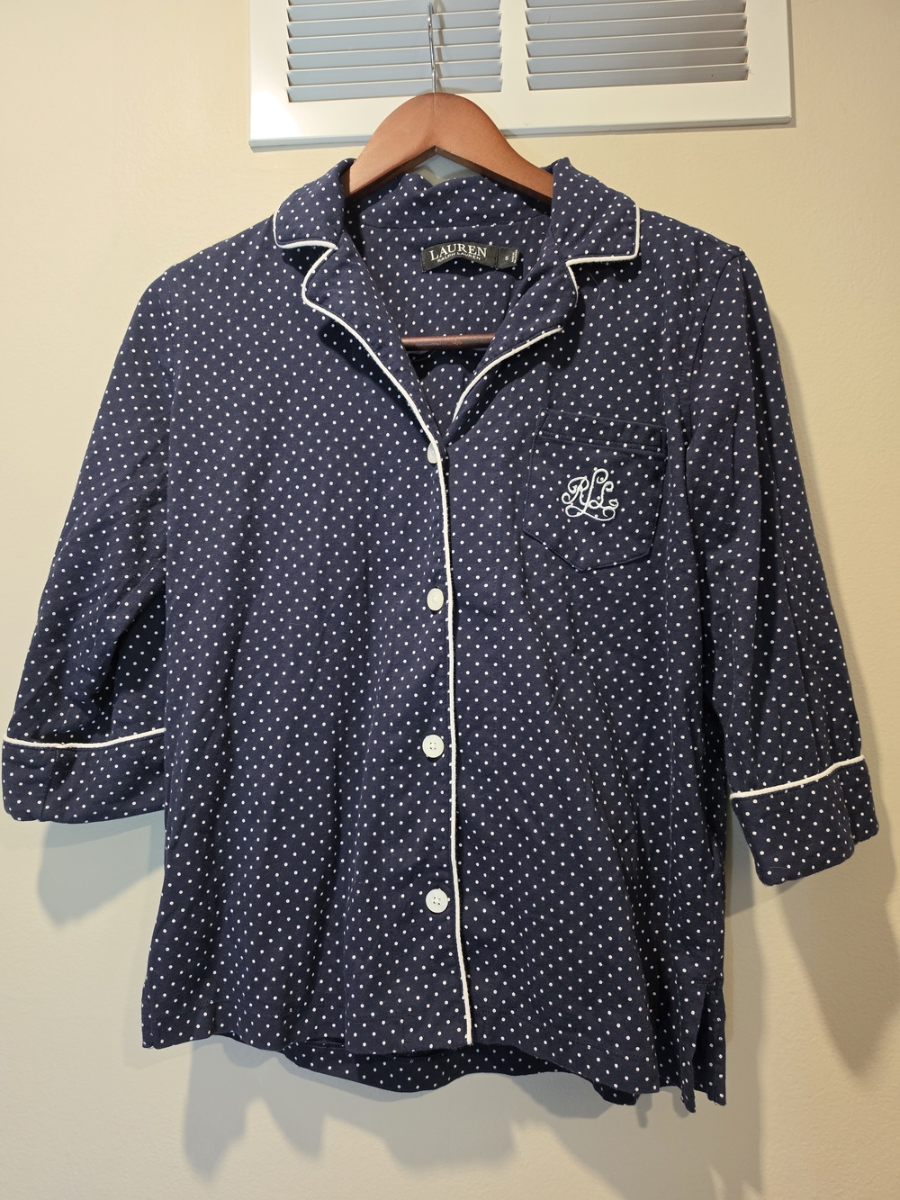 Lauren Ralph Lauren Cotton Polka Dot Pajama Set Womens S Navy Blue Crop 2pc PJ